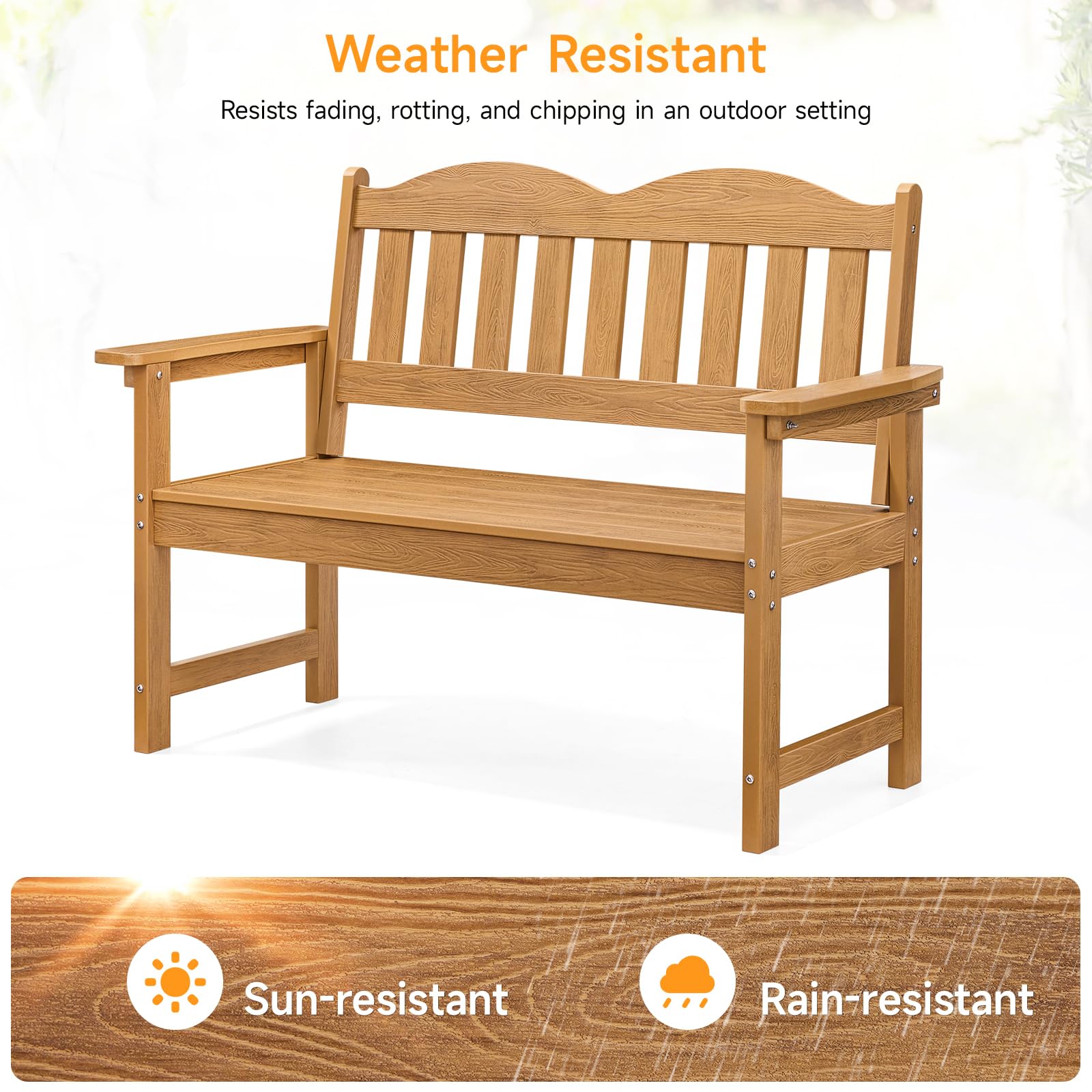2-Person Poly Lumber Outdoor Bench with Armrests