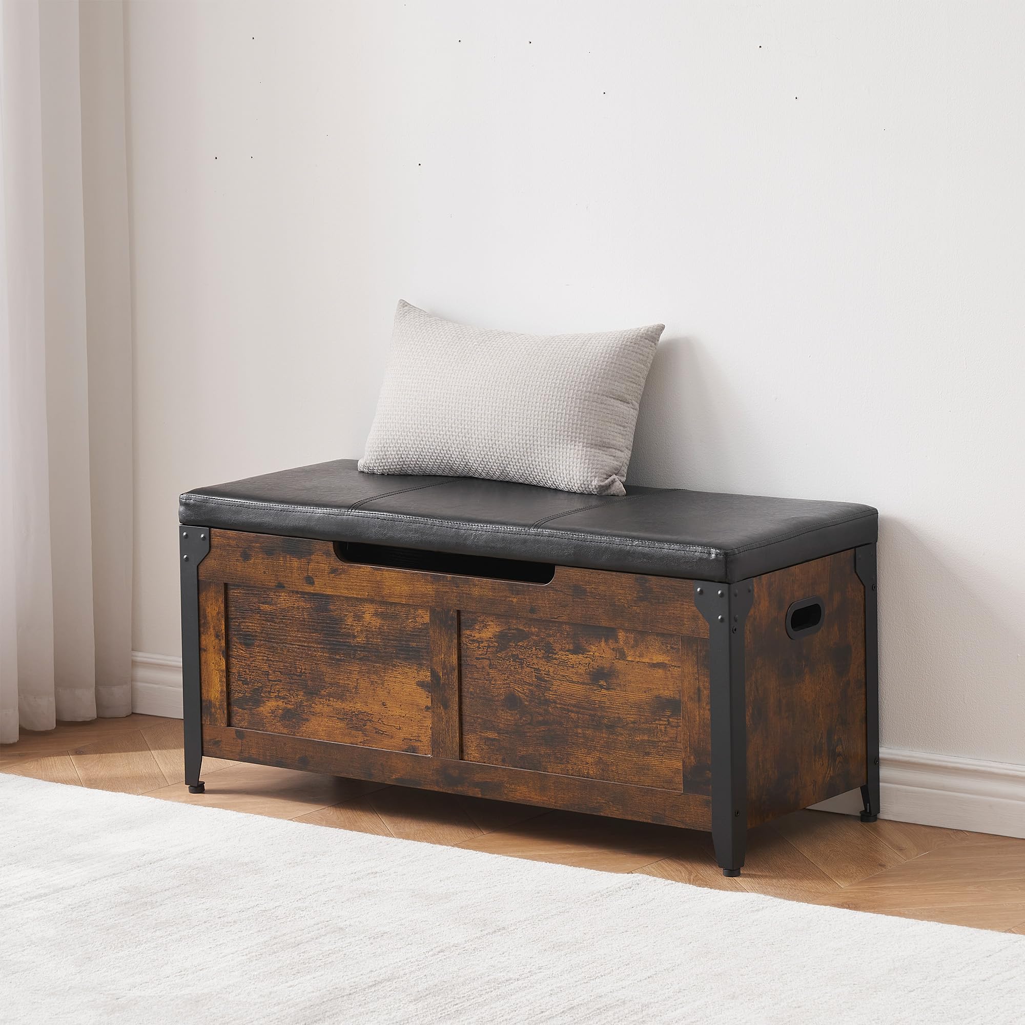 Wood Storage Chest Bench with Safety Hinge