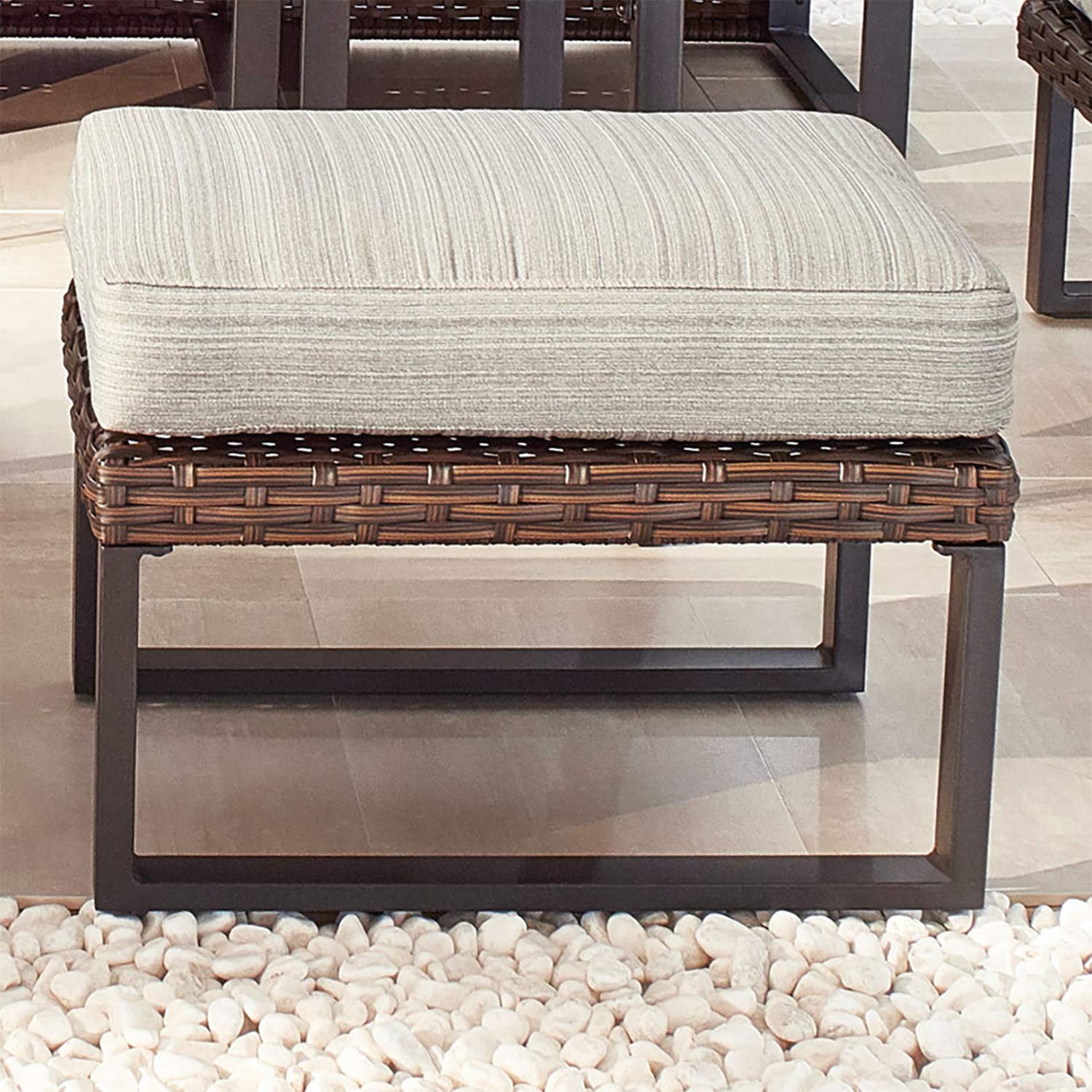 Outdoor Wicker Ottoman with Cushion