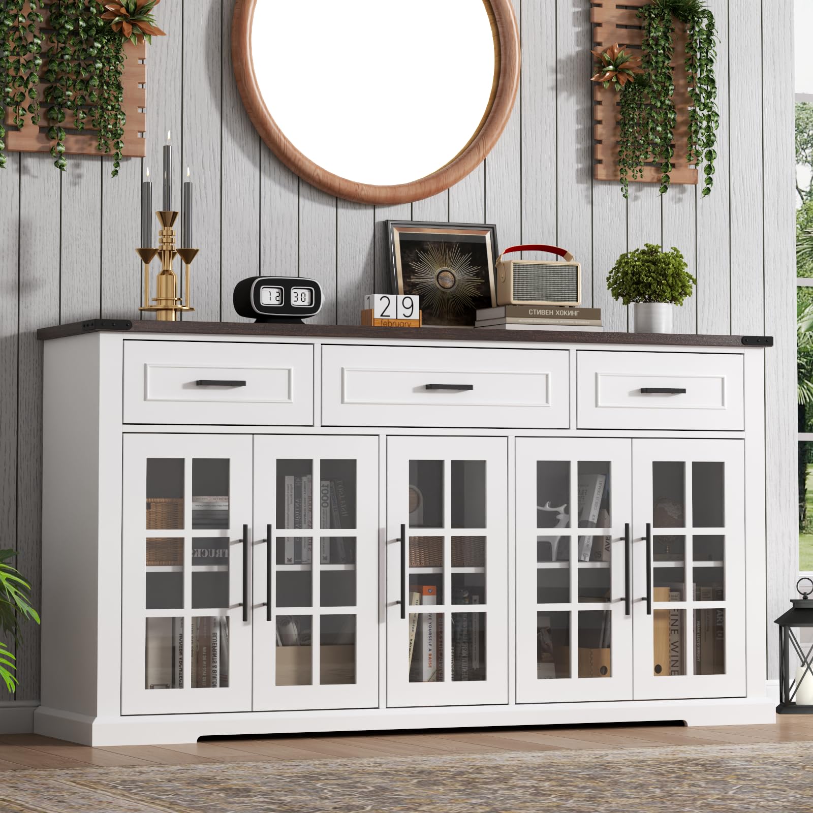 63" Sideboard Buffet Cabinet with Glass Doors