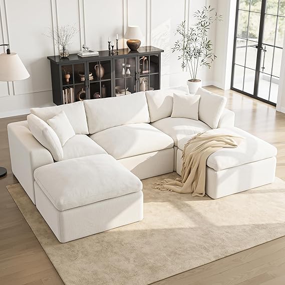 108 Inch L-Shaped Sectional Sofa with Ottoman