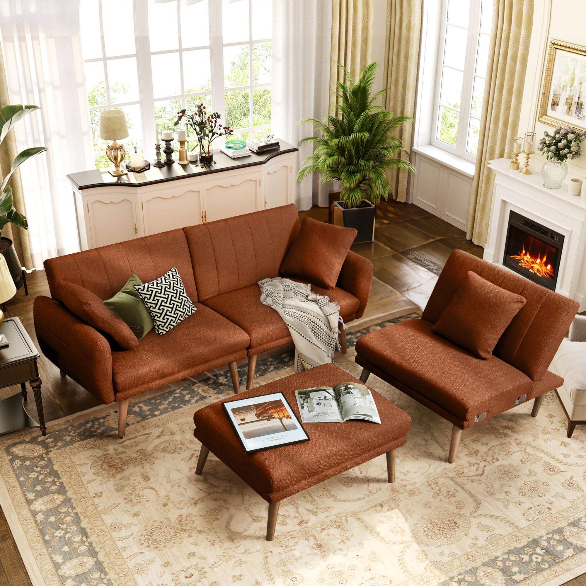 L-Shaped Sleeper Sectional Sofa Bed with Reclining Backrest