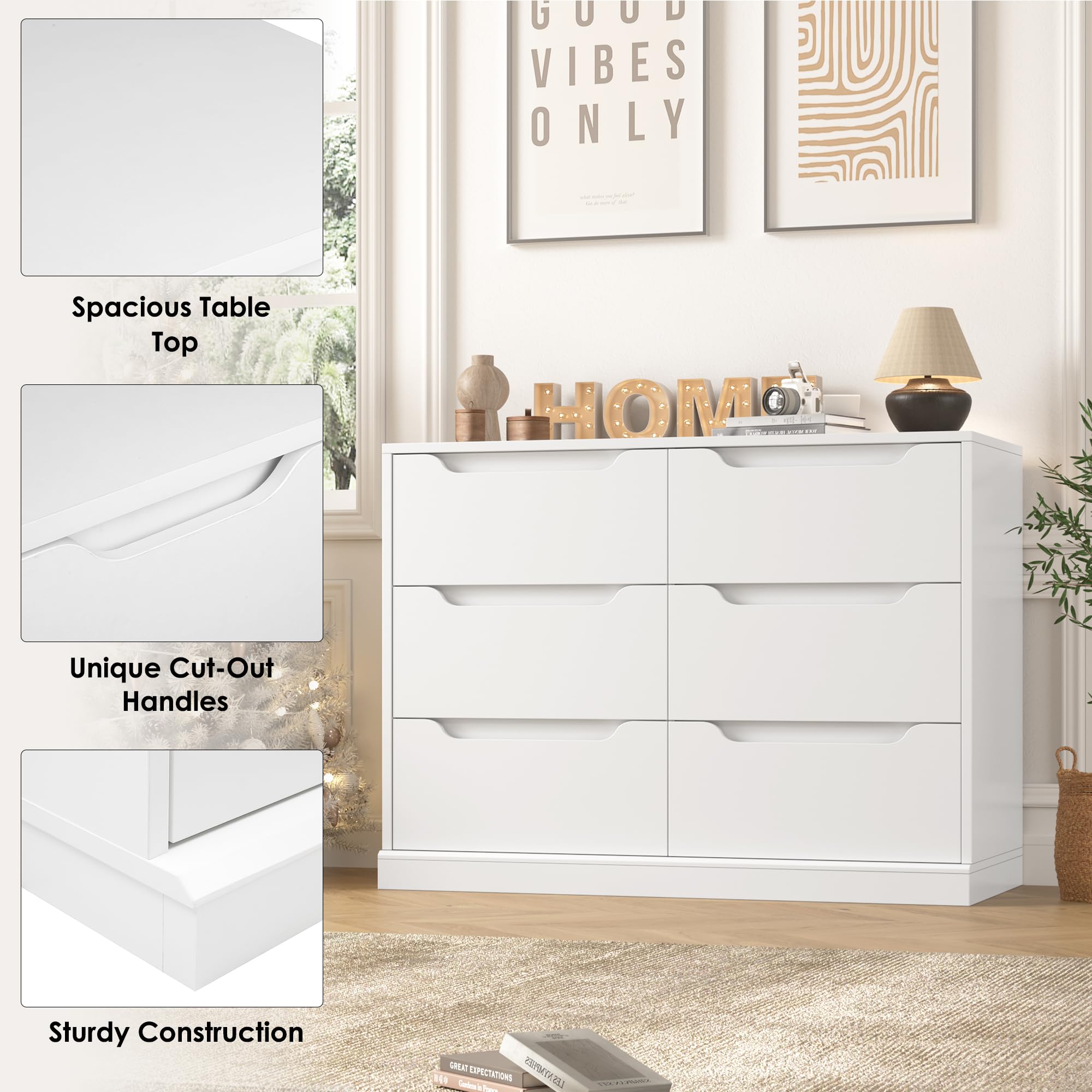Modern 6 Drawer Dresser with Cut-Out Handles