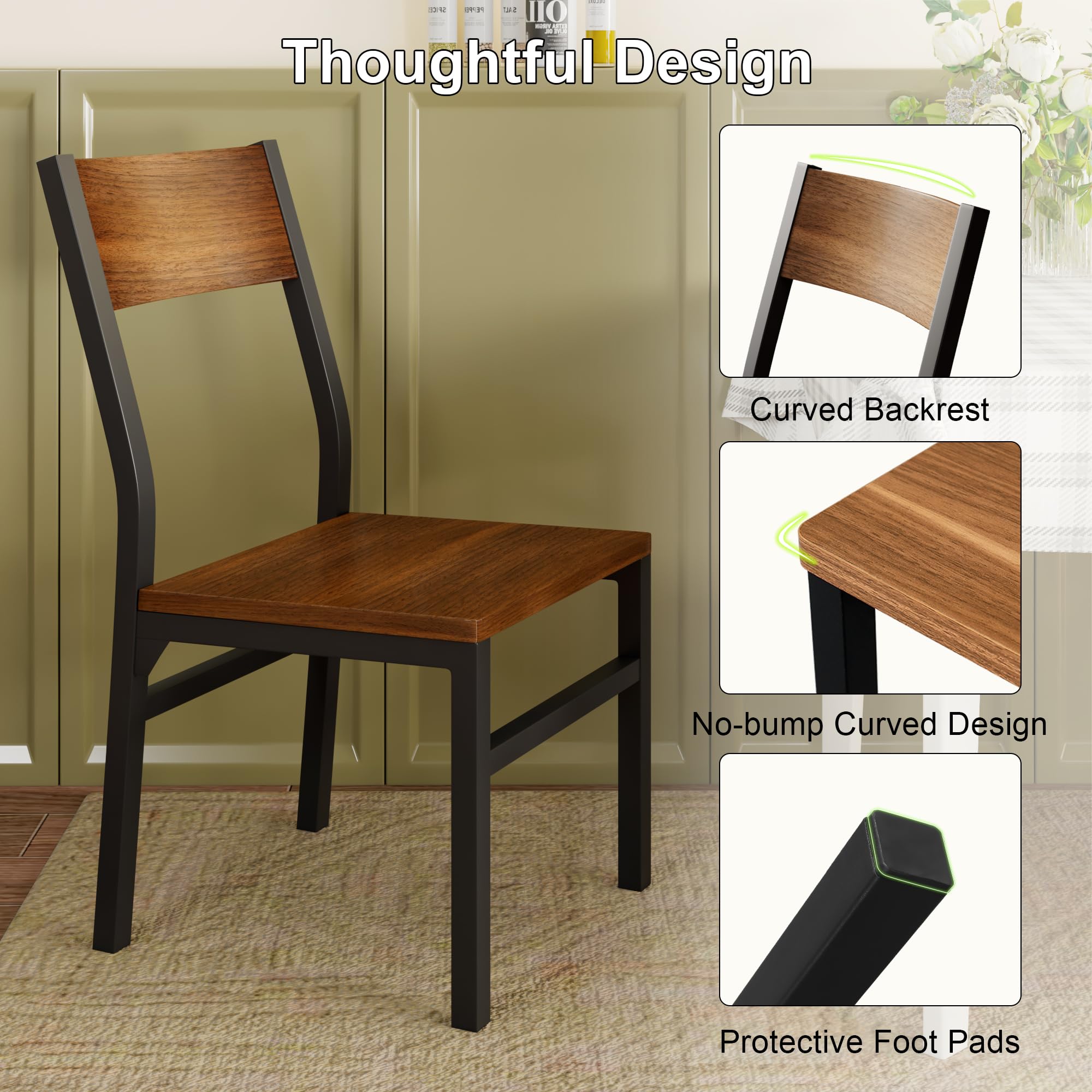 Dining Chairs Set of 6 with Ergonomic Backrest