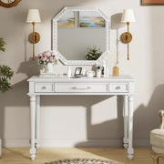 Retro Makeup Vanity Desk with Wall-Mounted Mirror & 3 Drawers