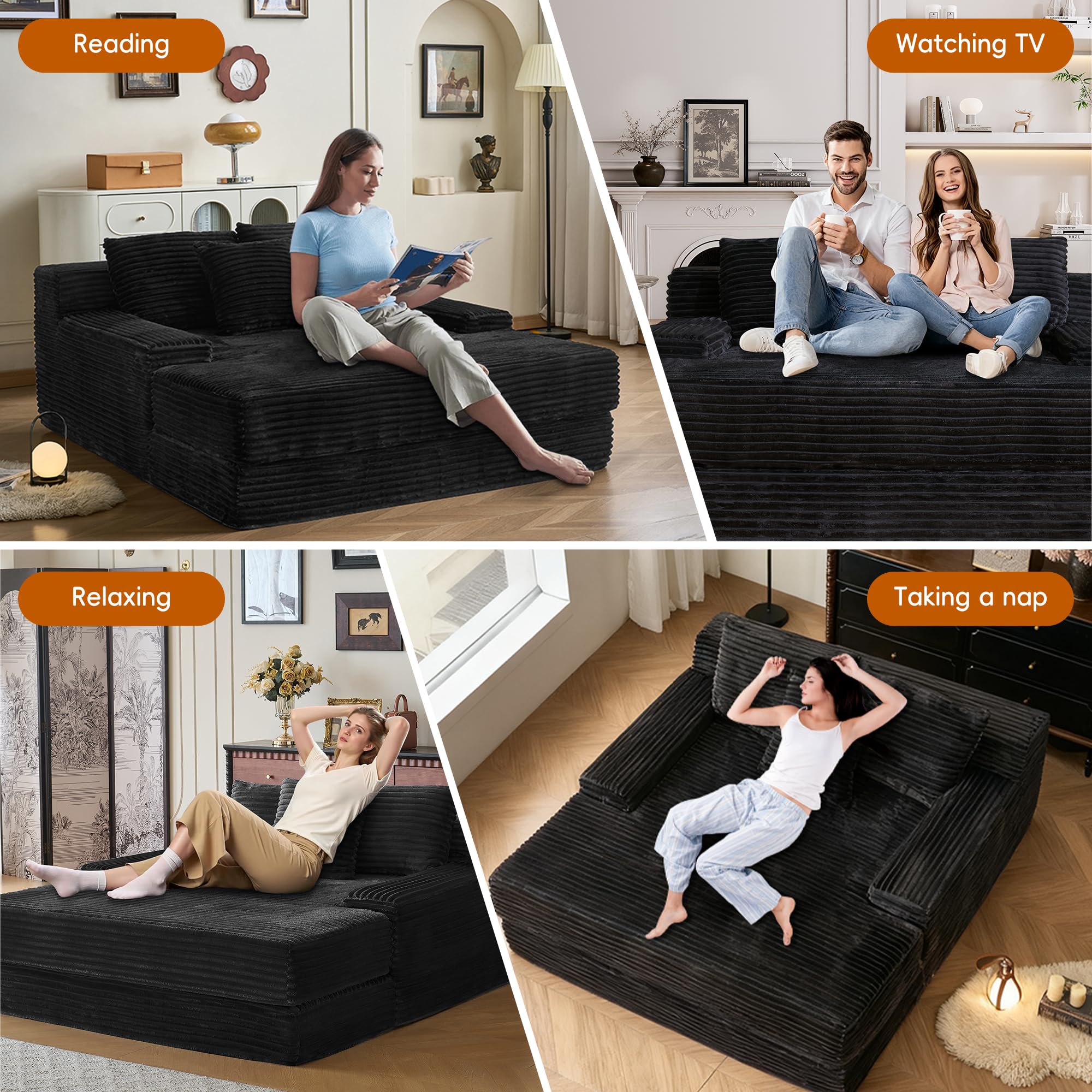 67" Oversized Chaise Lounge with Corduroy Upholstery
