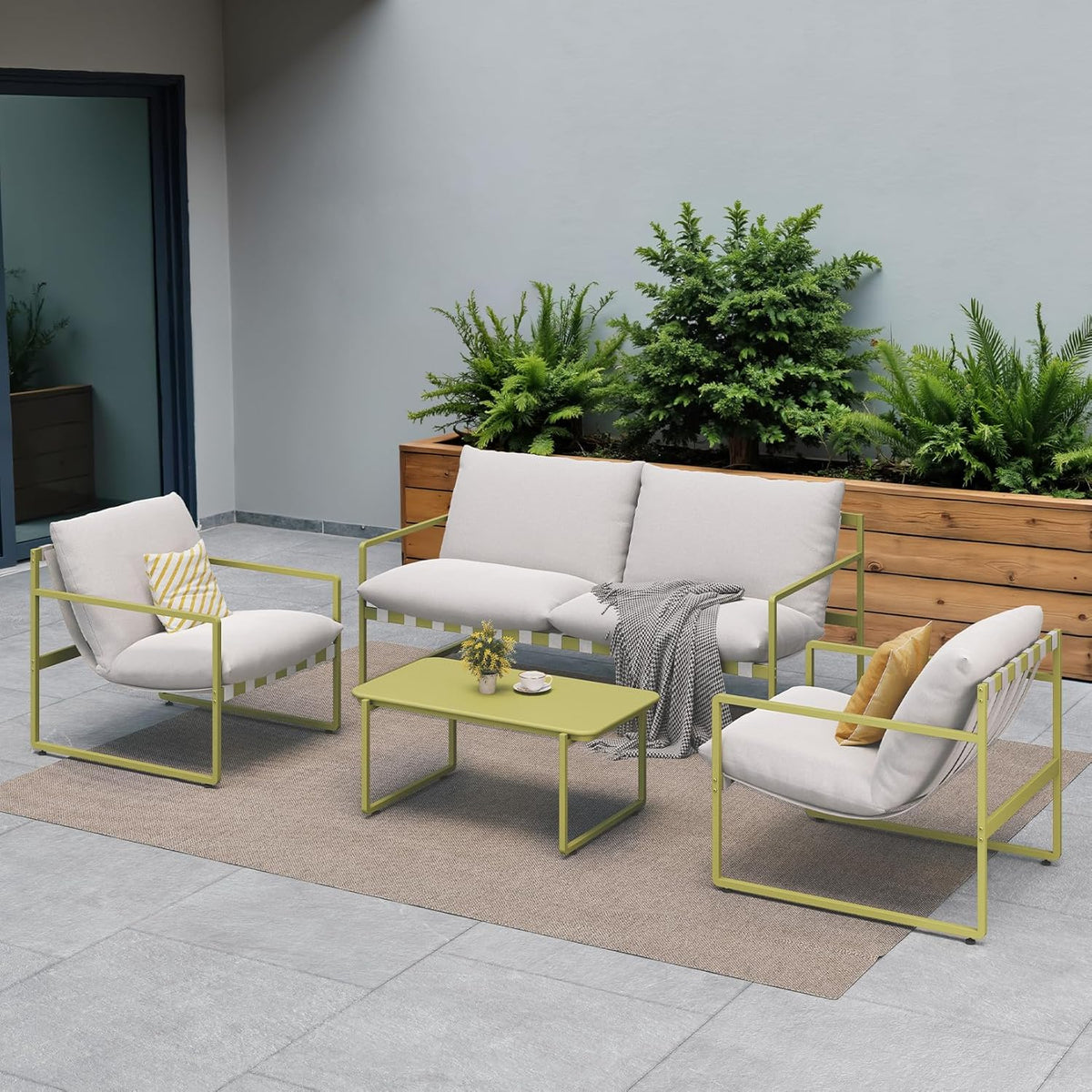 4-Piece Modern Outdoor Furniture Set with Cushions and Coffee Table