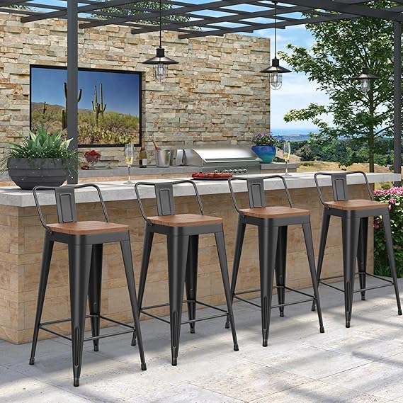 26" Outdoor Metal Bar Stools Set of 4