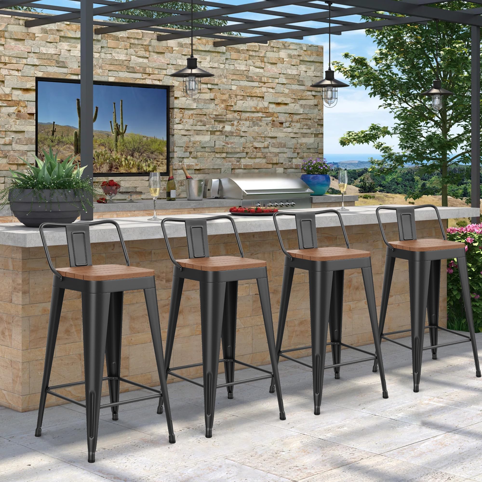 26" Outdoor Metal Bar Stools Set of 4