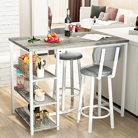 3-Piece Pub Dining Table Set with Storage