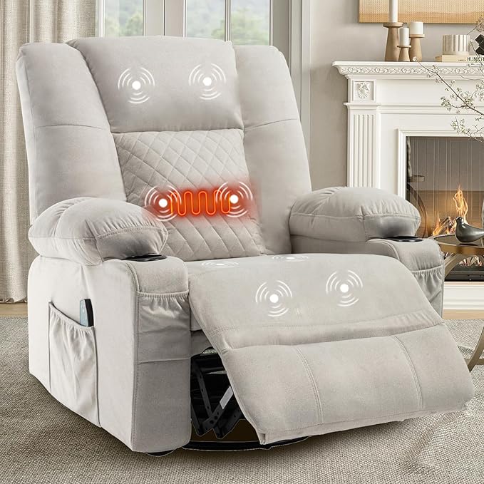 Oversized Swivel Rocker Recliner with Massage