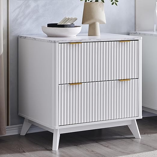 2 Drawer Fluted Lateral File Cabinet with Printer Stand