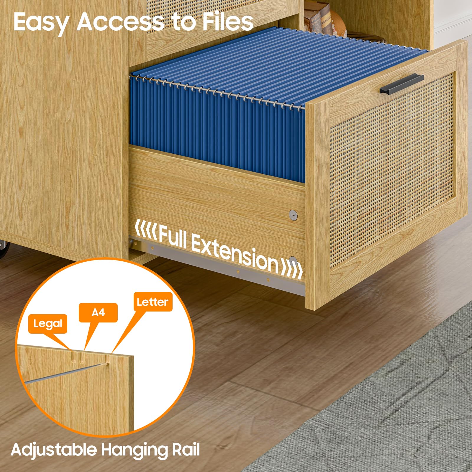 3 Drawer Rattan File Cabinet with Lock