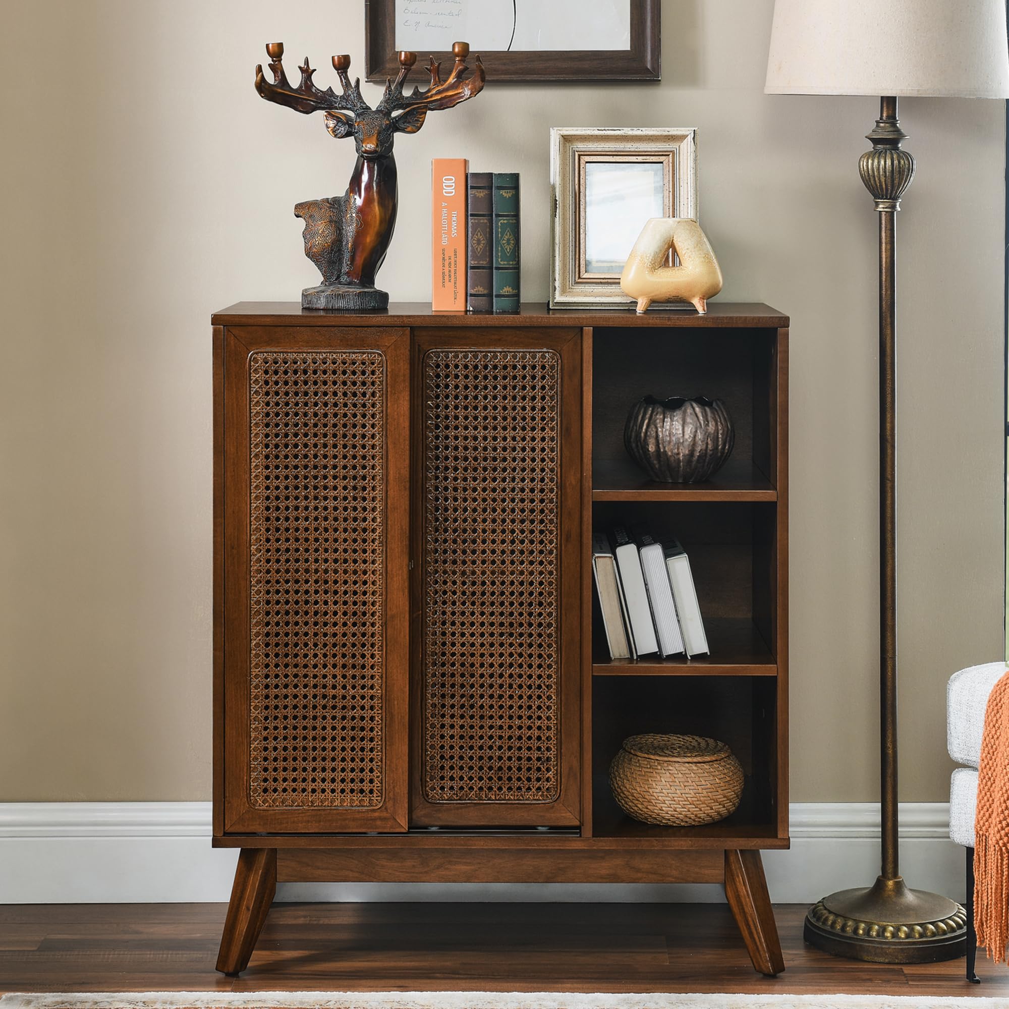 Mid-Century Rattan Sideboard Storage Cabinet