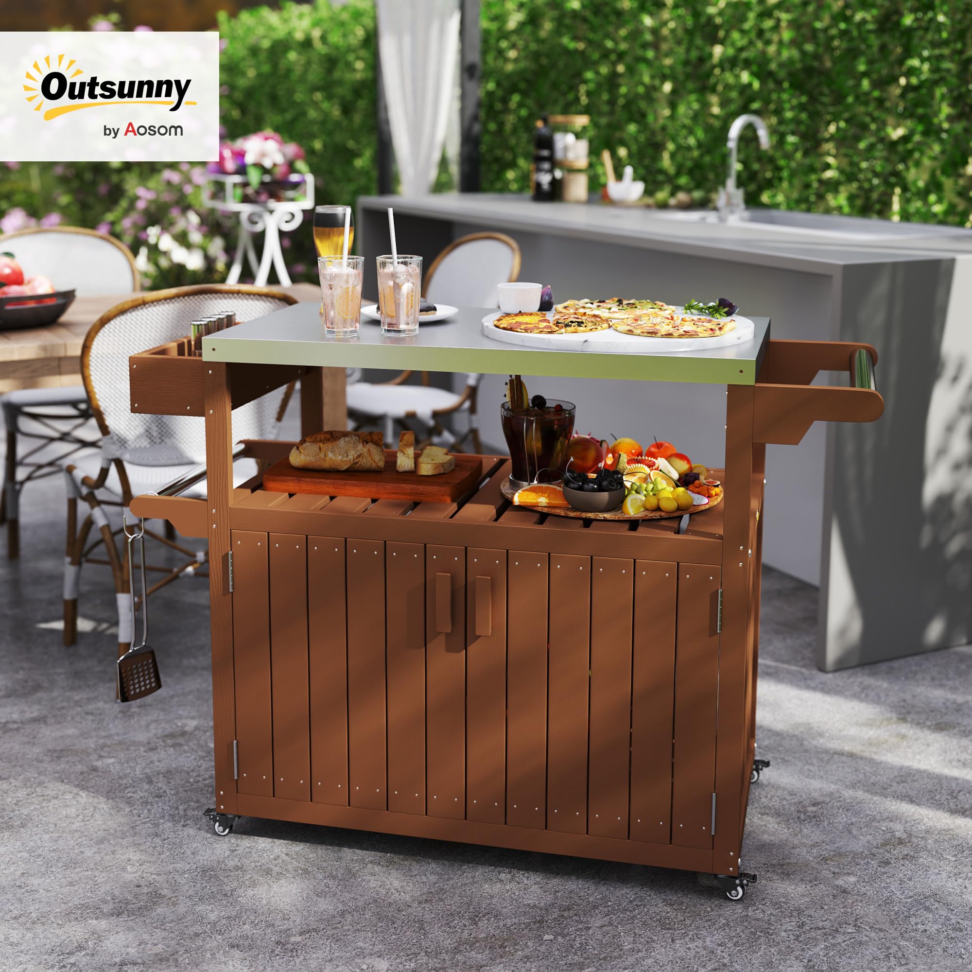 Outdoor Bar Cart with Storage Cabinet
