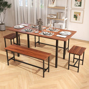 5-Piece Extendable Dining Table Set with Benches and Stools