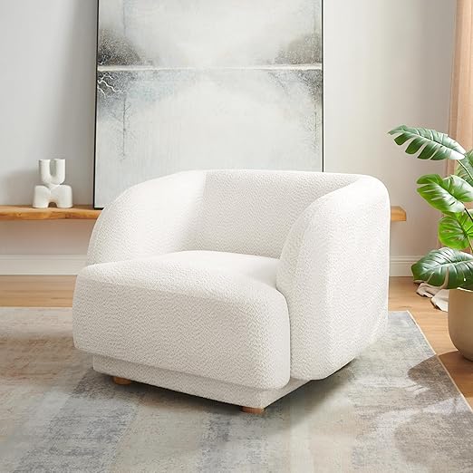 Oversized Boucle Accent Chair with Wood Legs