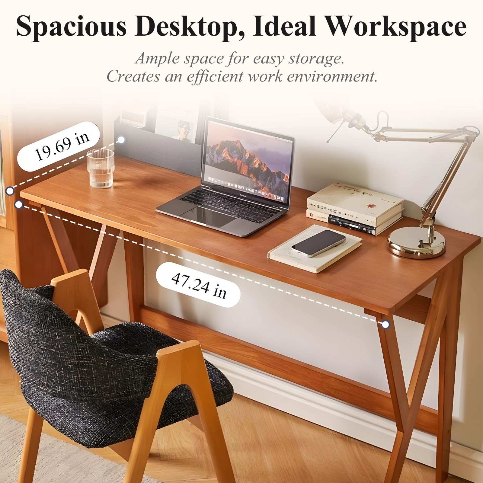 Mid Century Modern Solid Wood Writing Desk