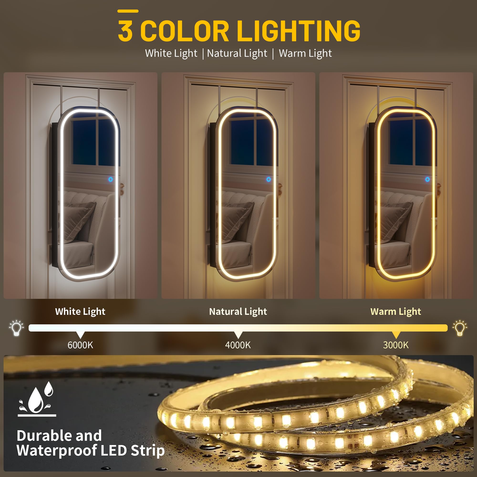 LED Mirror Jewelry Cabinet with Wall Door Mount Storage