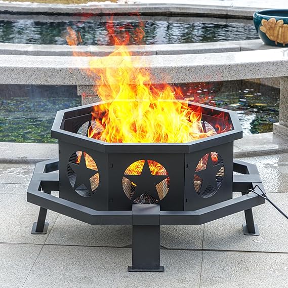 35 Inch Octagonal Wood Burning Fire Pit