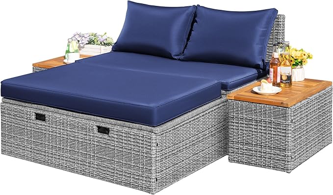 Outdoor Rattan Lounge Chair Set with Side Tables