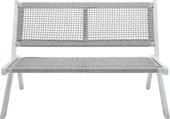 Foldable Outdoor Bench Natural Acacia Wood Black Rope