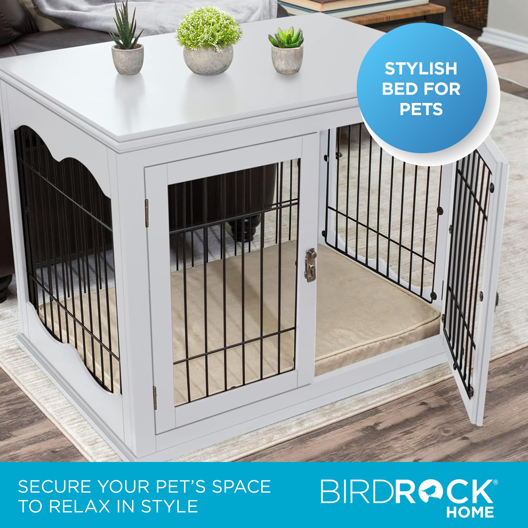 Decorative Dog Kennel with Pet Bed - Double Door Indoor Crate