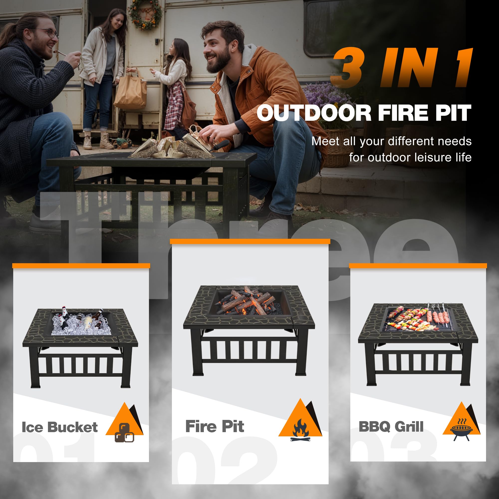 32 Inch Square Outdoor Fire Pit with Waterproof Cover