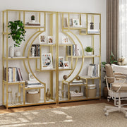70.8 Inch Tall Etagere Bookcase Set of 2 White Gold
