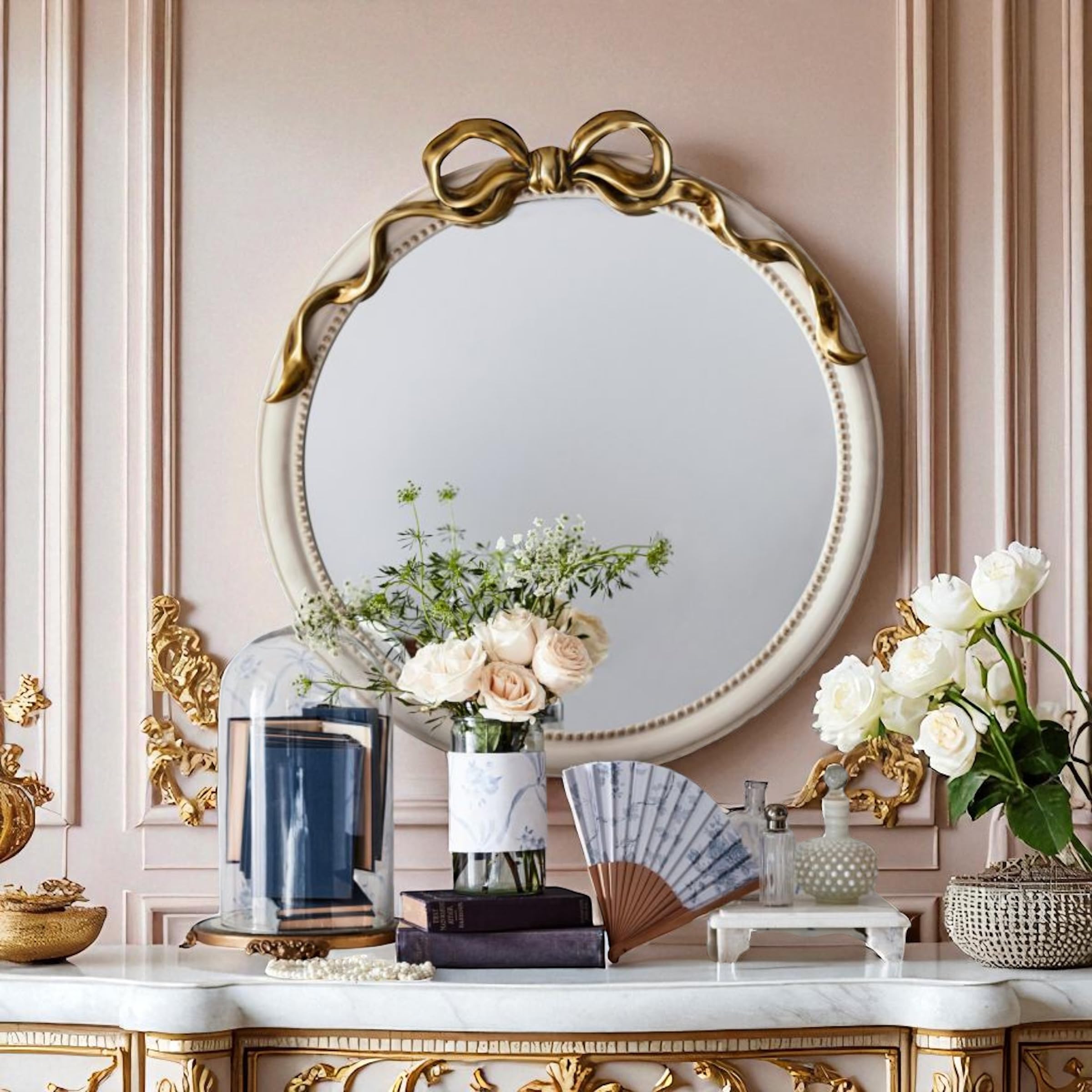 24-Inch Gold Bow Resin Mirror for Nursery