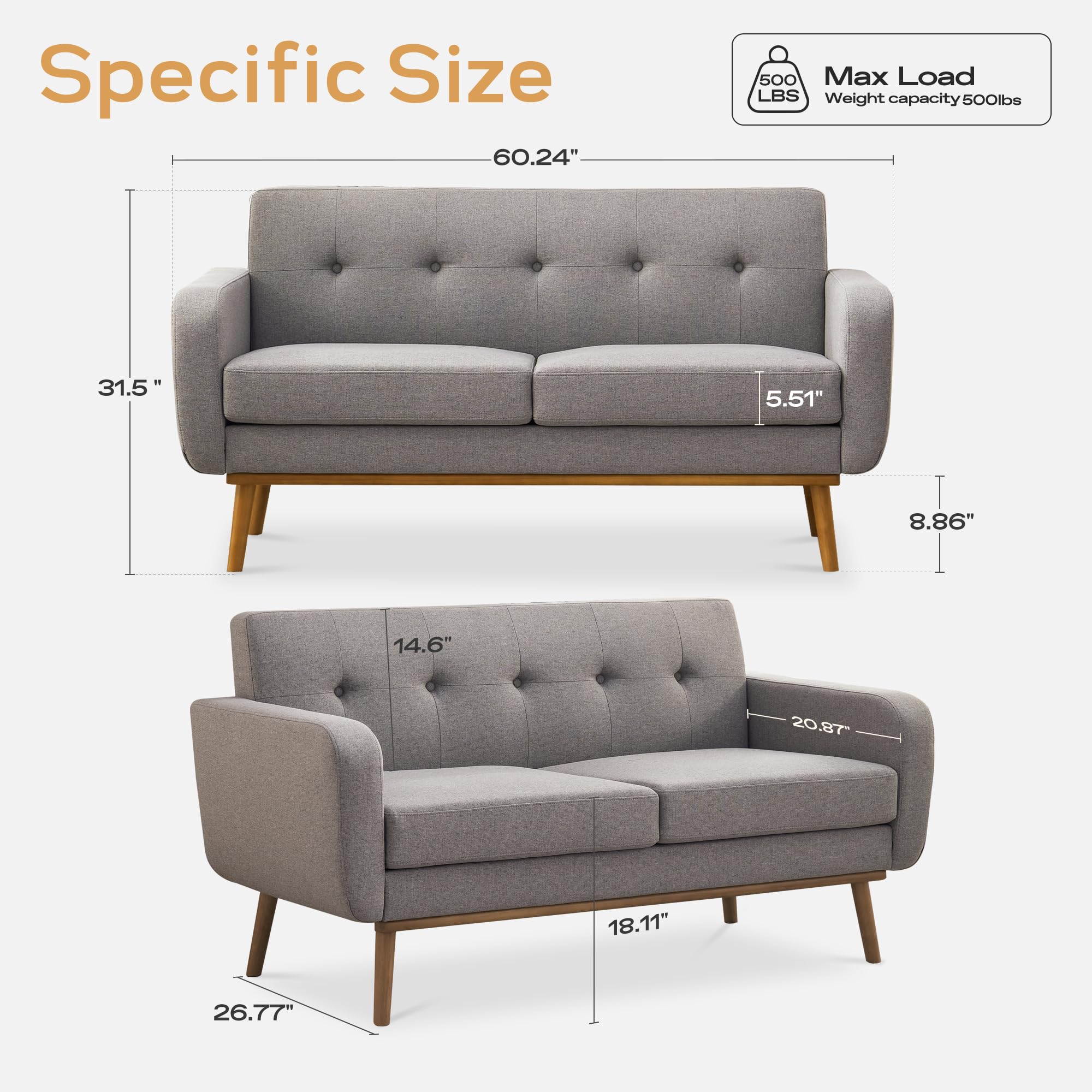 Button Tufted Living Room Set - 3 Piece Upholstered Sofa Collection