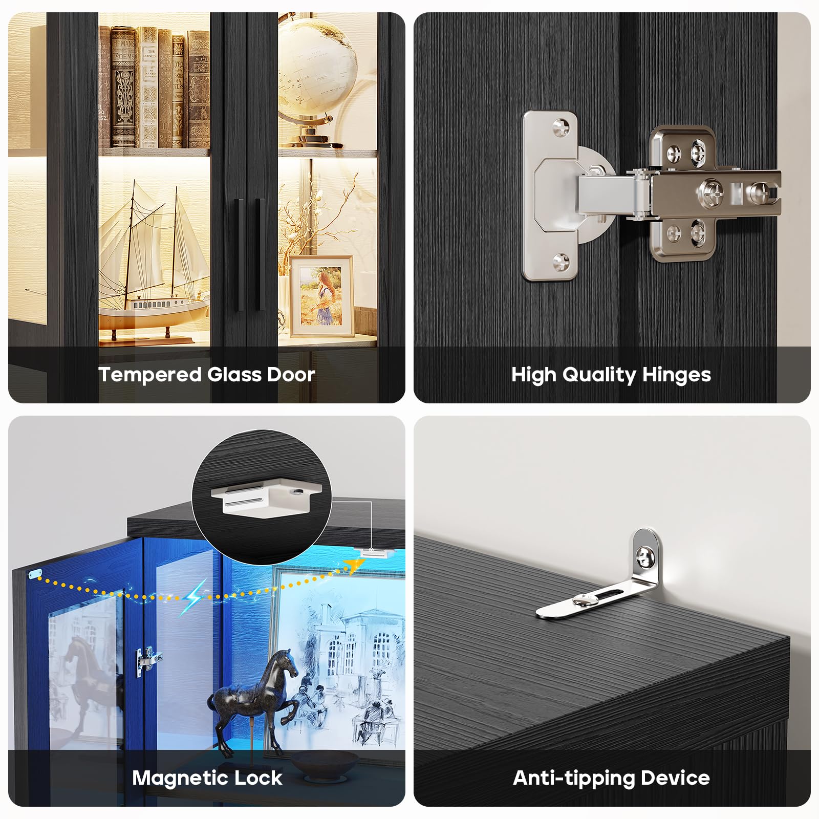 Curio Cabinet with Glass Doors and LED Lights