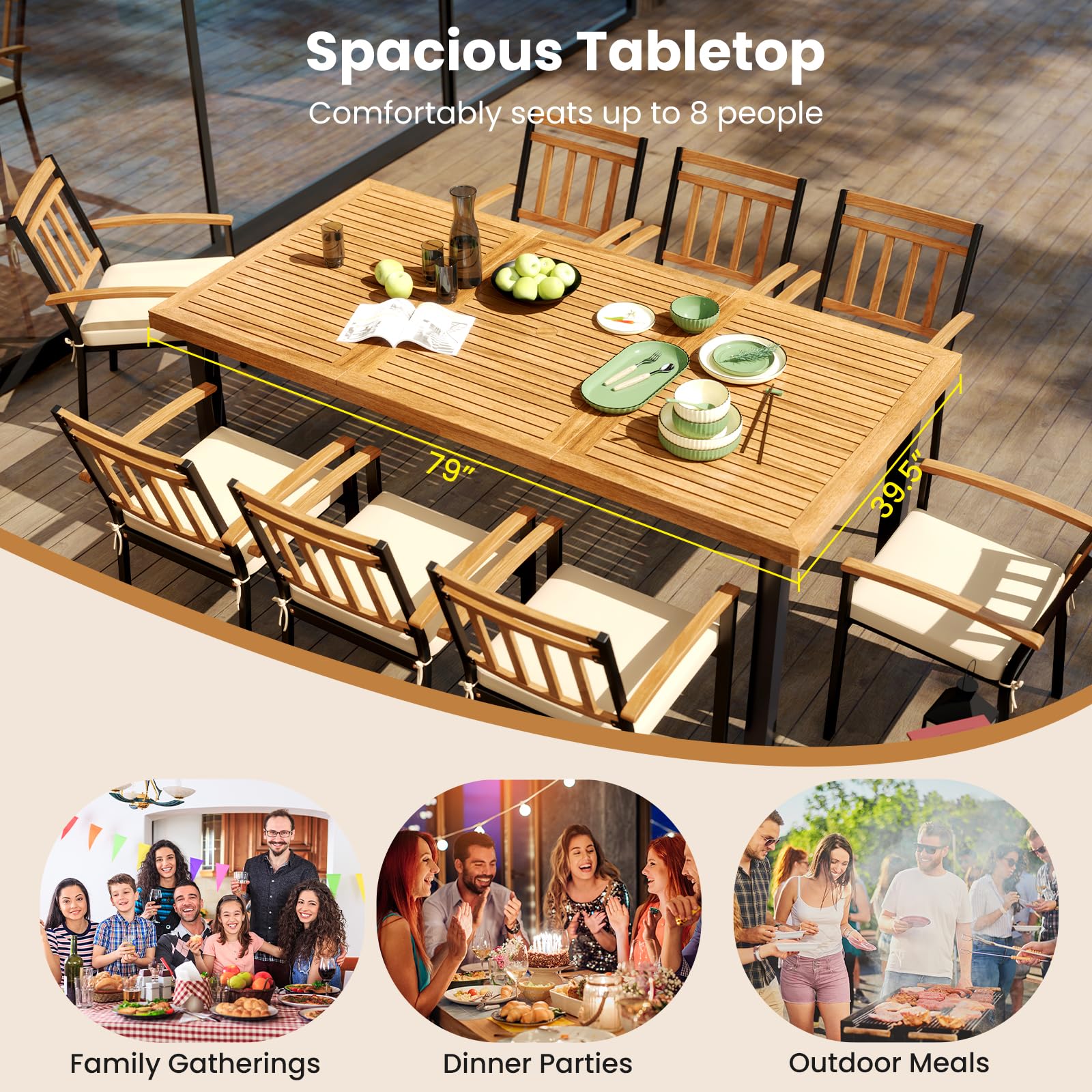 8-Person Acacia Wood Outdoor Dining Table