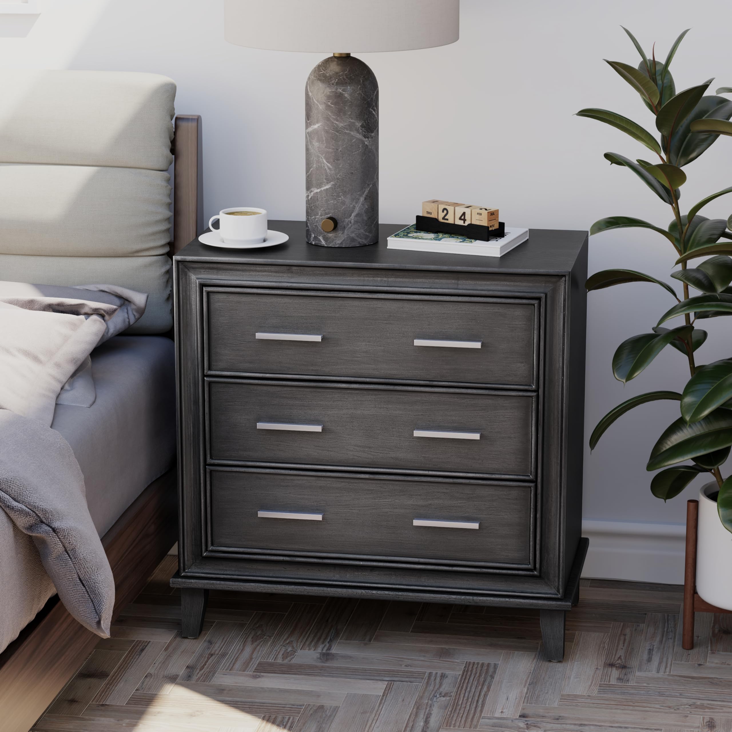 3-Drawer Nightstand with Metal Handles