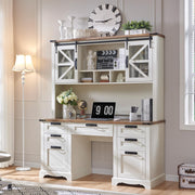 60" Farmhouse Desk with Hutch and Storage Cabinet