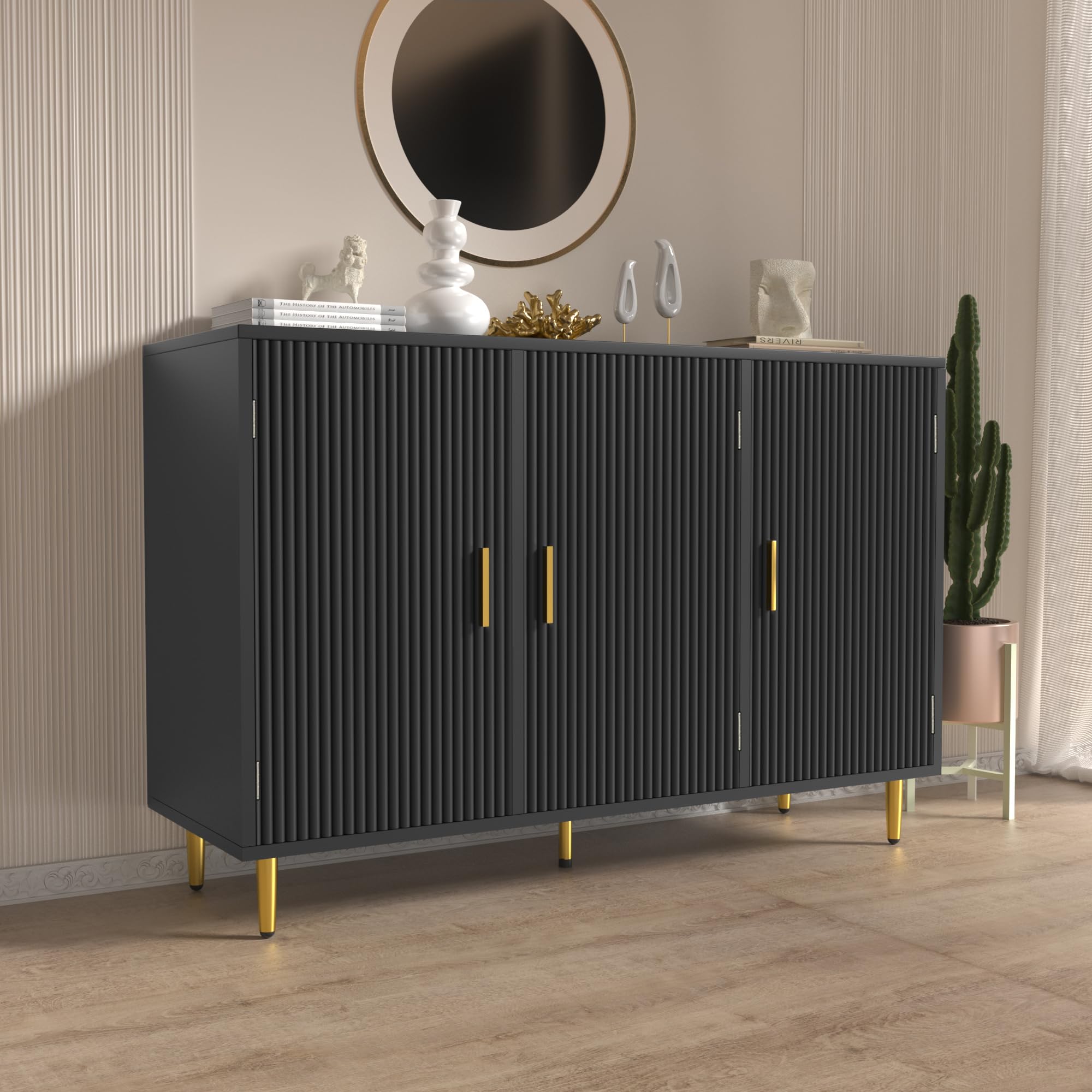 Black Sideboard Buffet Cabinet with 3 Doors