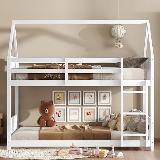 Twin Over Twin House Bunk Bed with Ladder