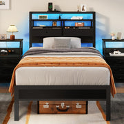 Twin Platform Bed with LED Lights and Charging Station