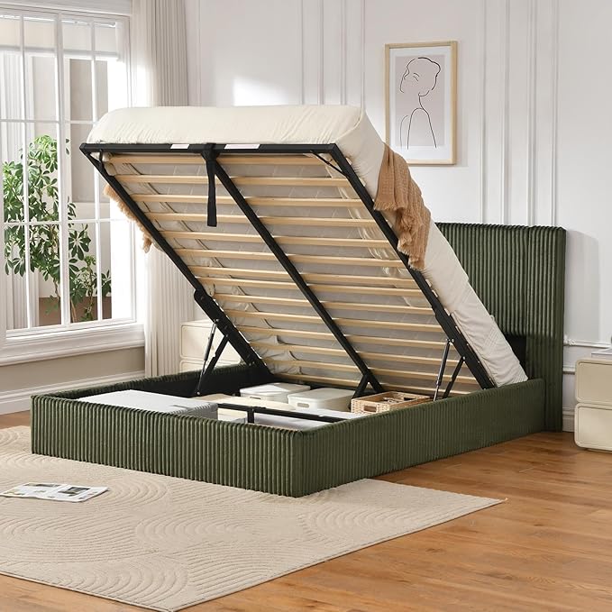 Full Size Storage Bed Frame with Hydraulic Lift