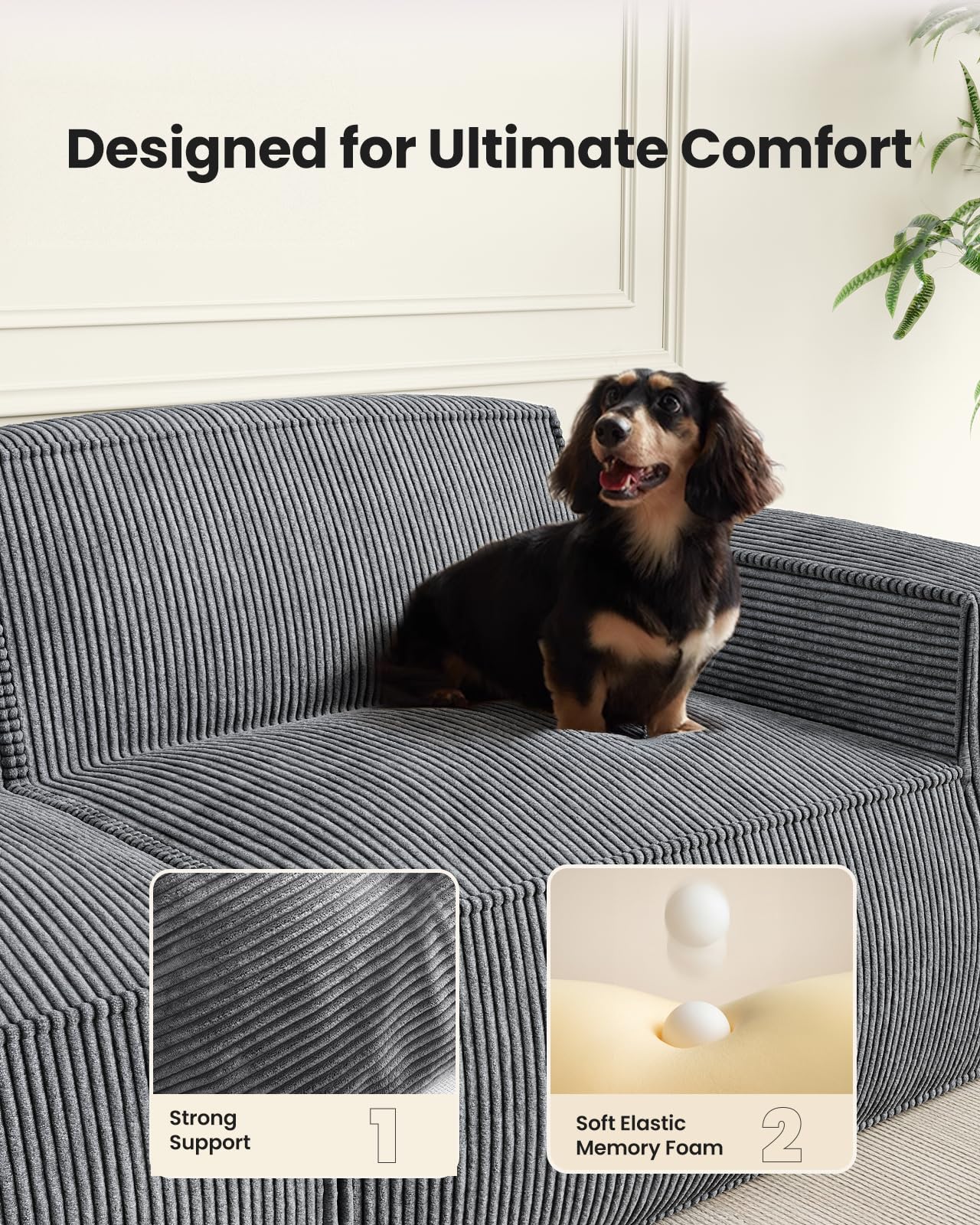 110" Cloud Sectional Couch with L-Shape Chaise and Movable Ottoman