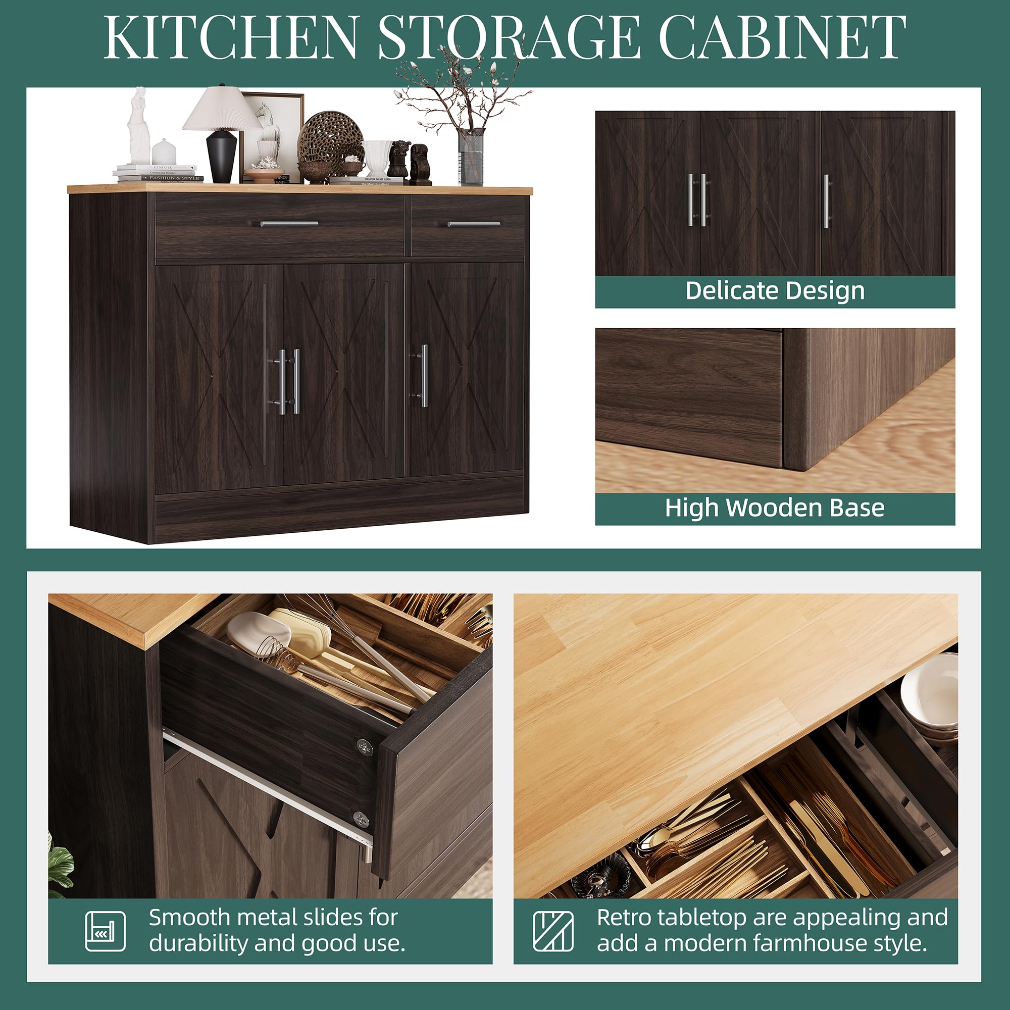 Farmhouse Sideboard Buffet Cabinet with Barn Doors