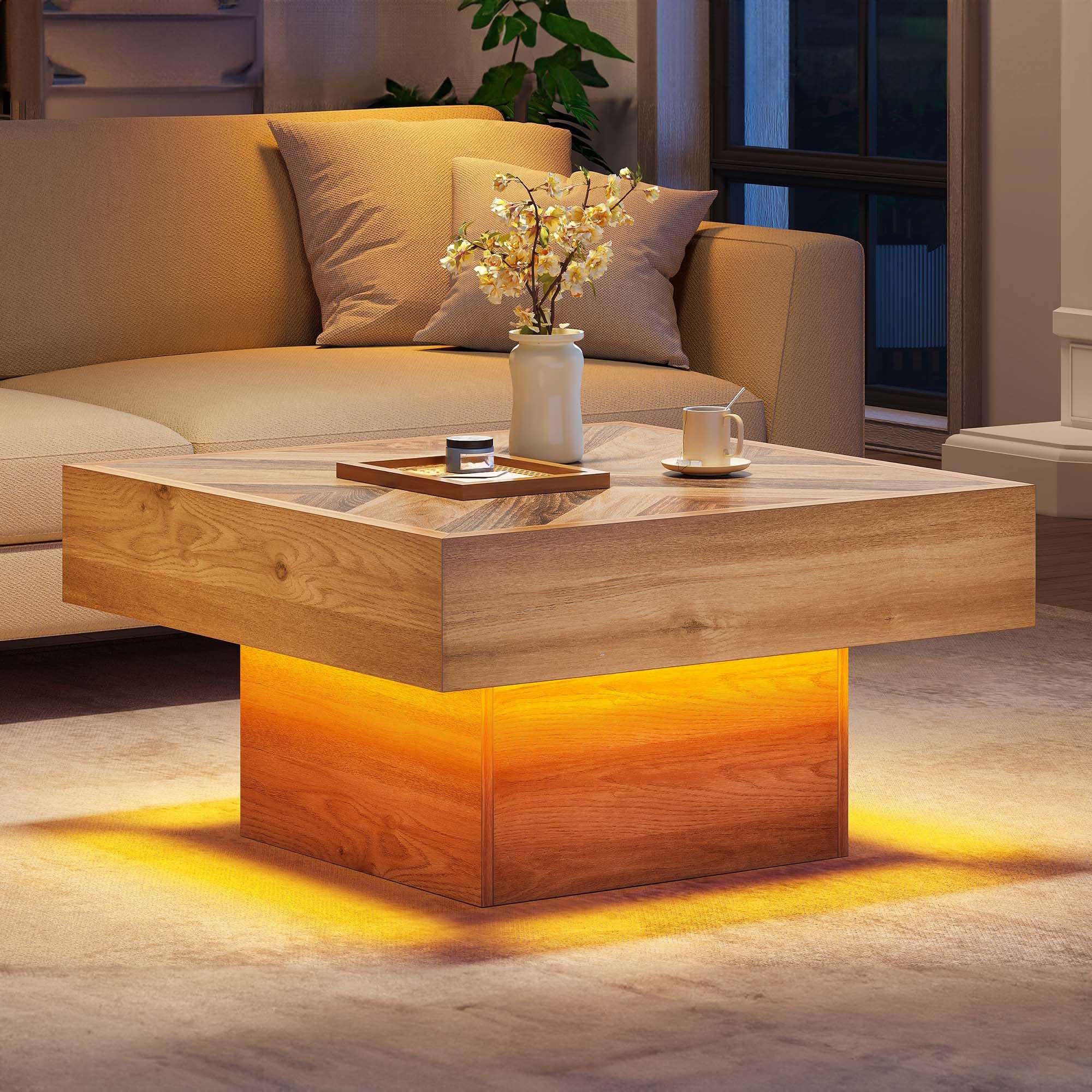 LED Game Coffee Table with 2 Drawers