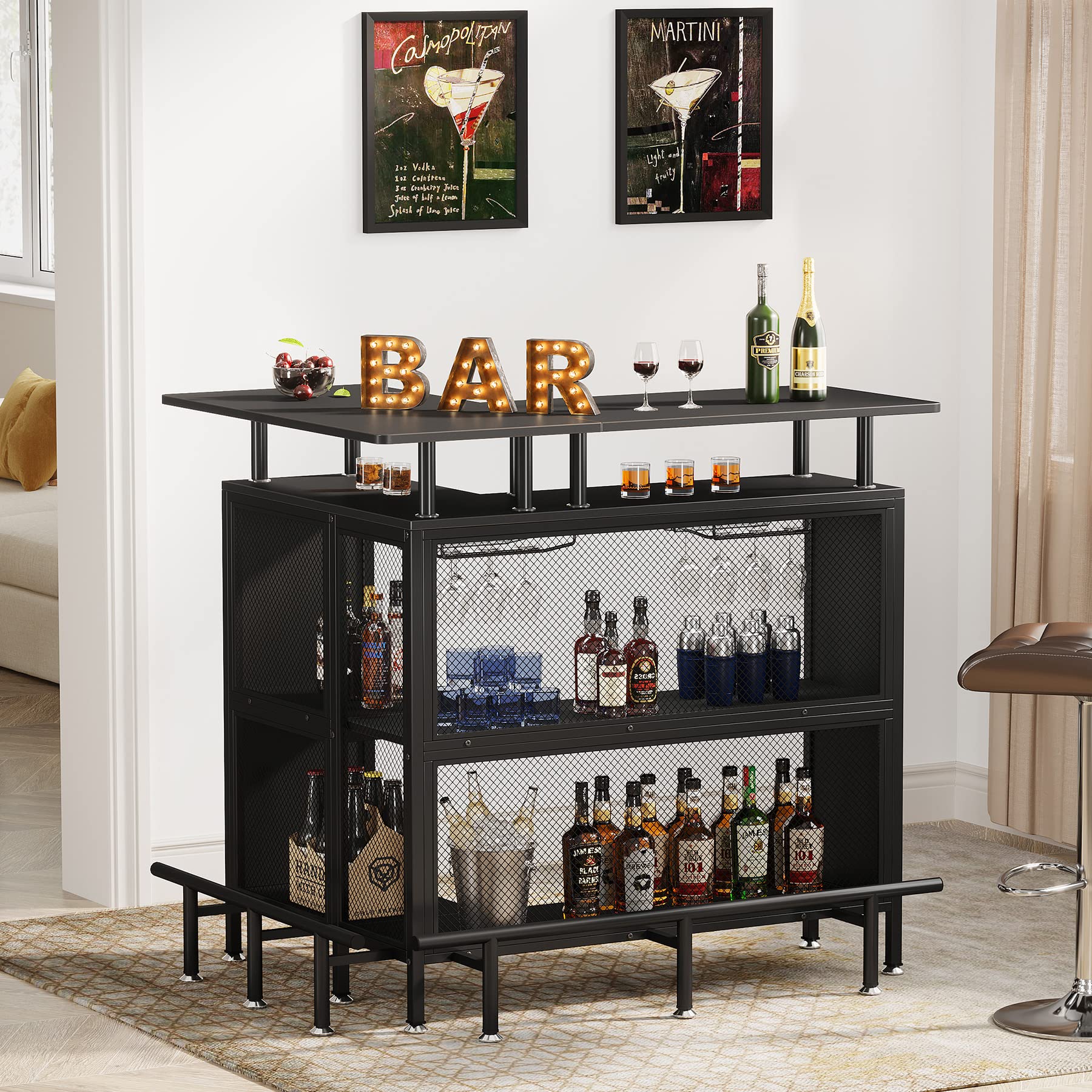 L-Shaped Home Bar Cabinet with Storage