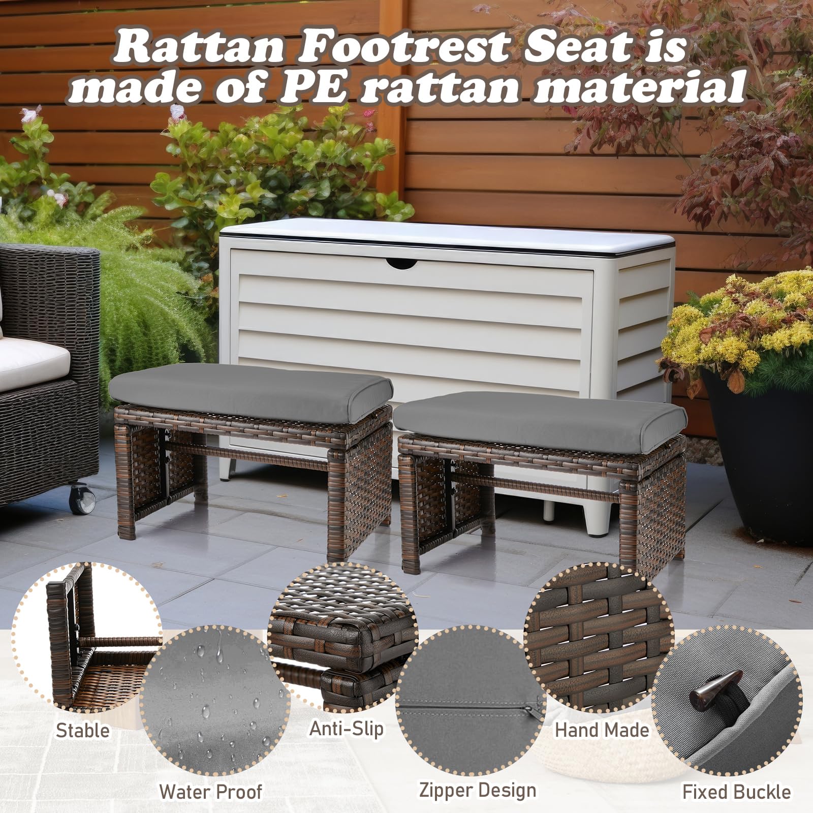 Patio Rattan Ottomans Set of 2