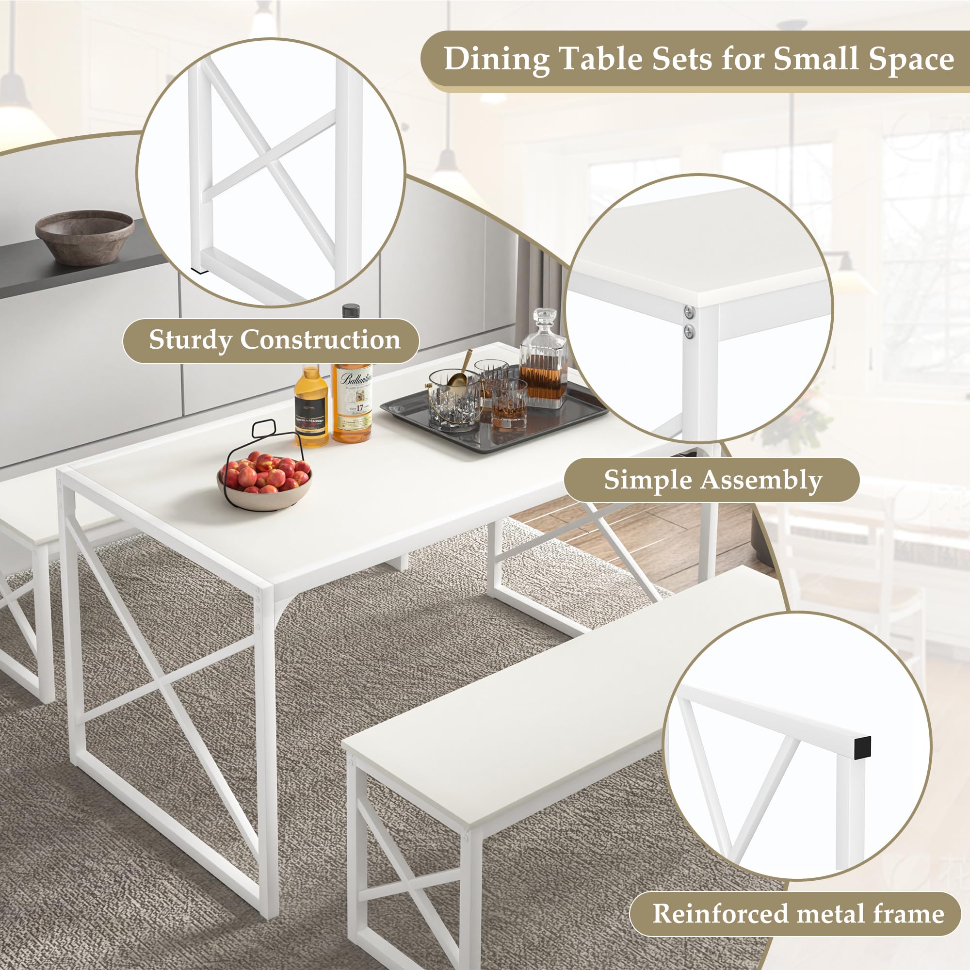 55" Dining Table Set with 2 Benches