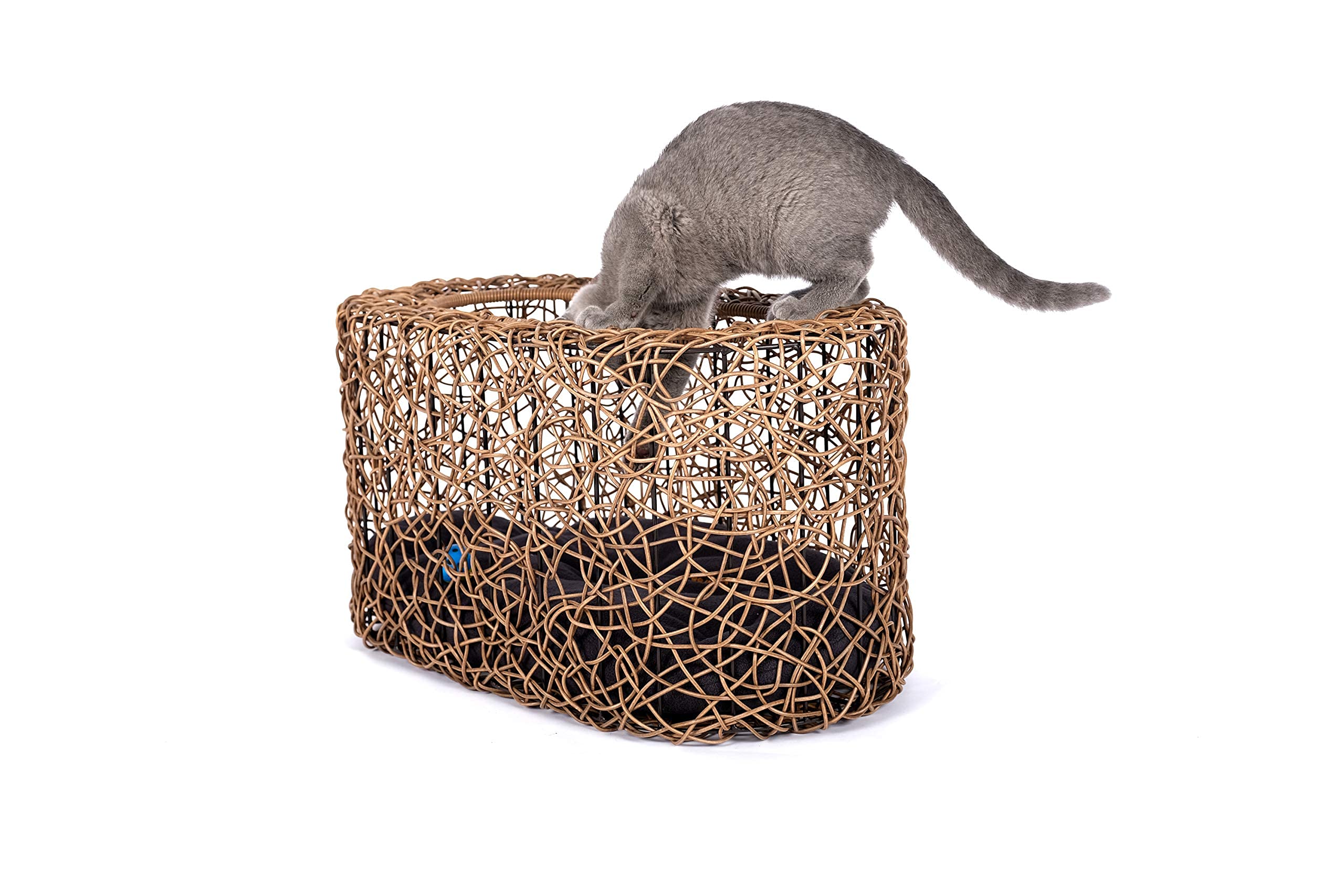 Wicker Cat House with Cushion and Scratch Pad