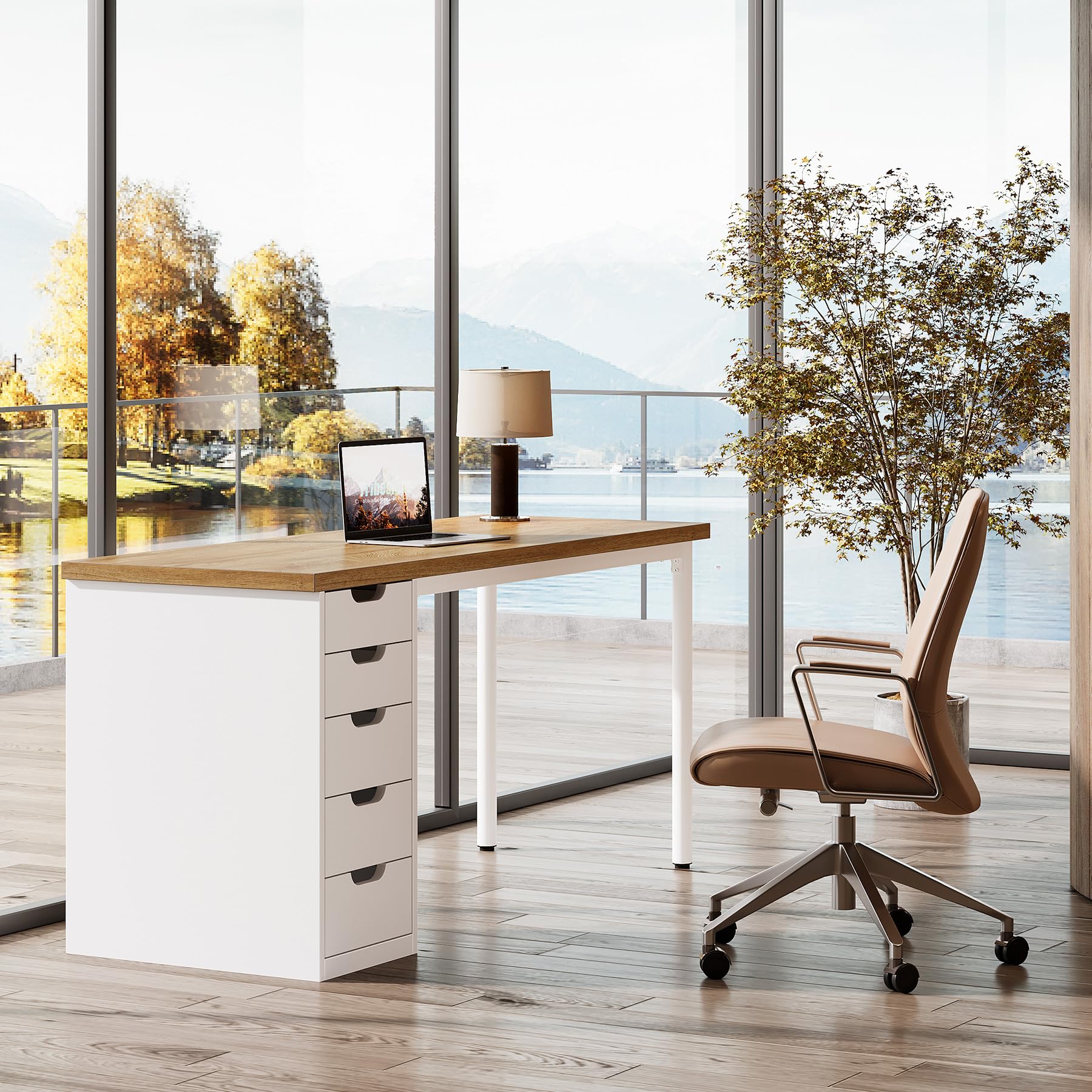 Computer Desk with 5 Reversible Drawers