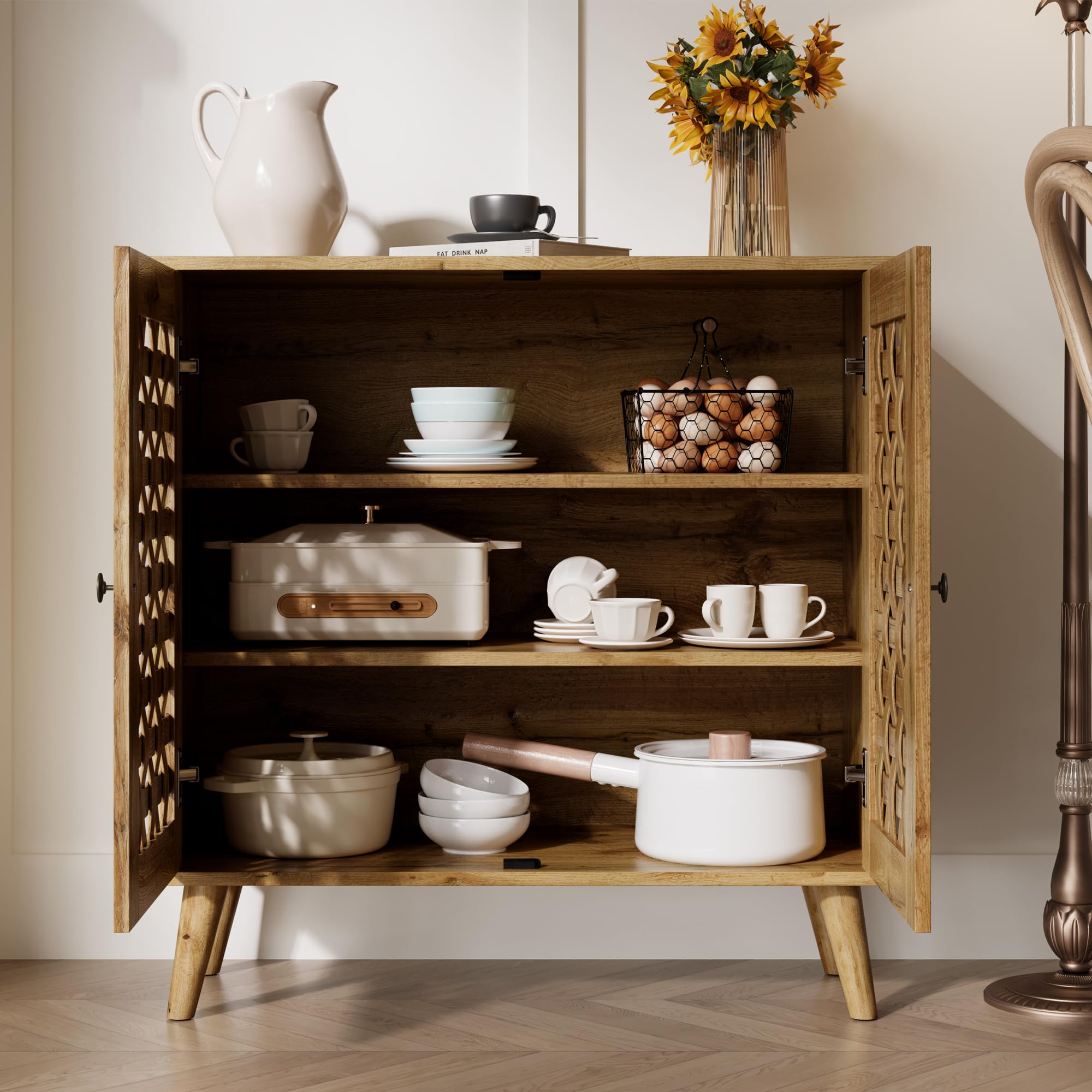 Farmhouse Buffet Cabinet with Basket Weave Doors