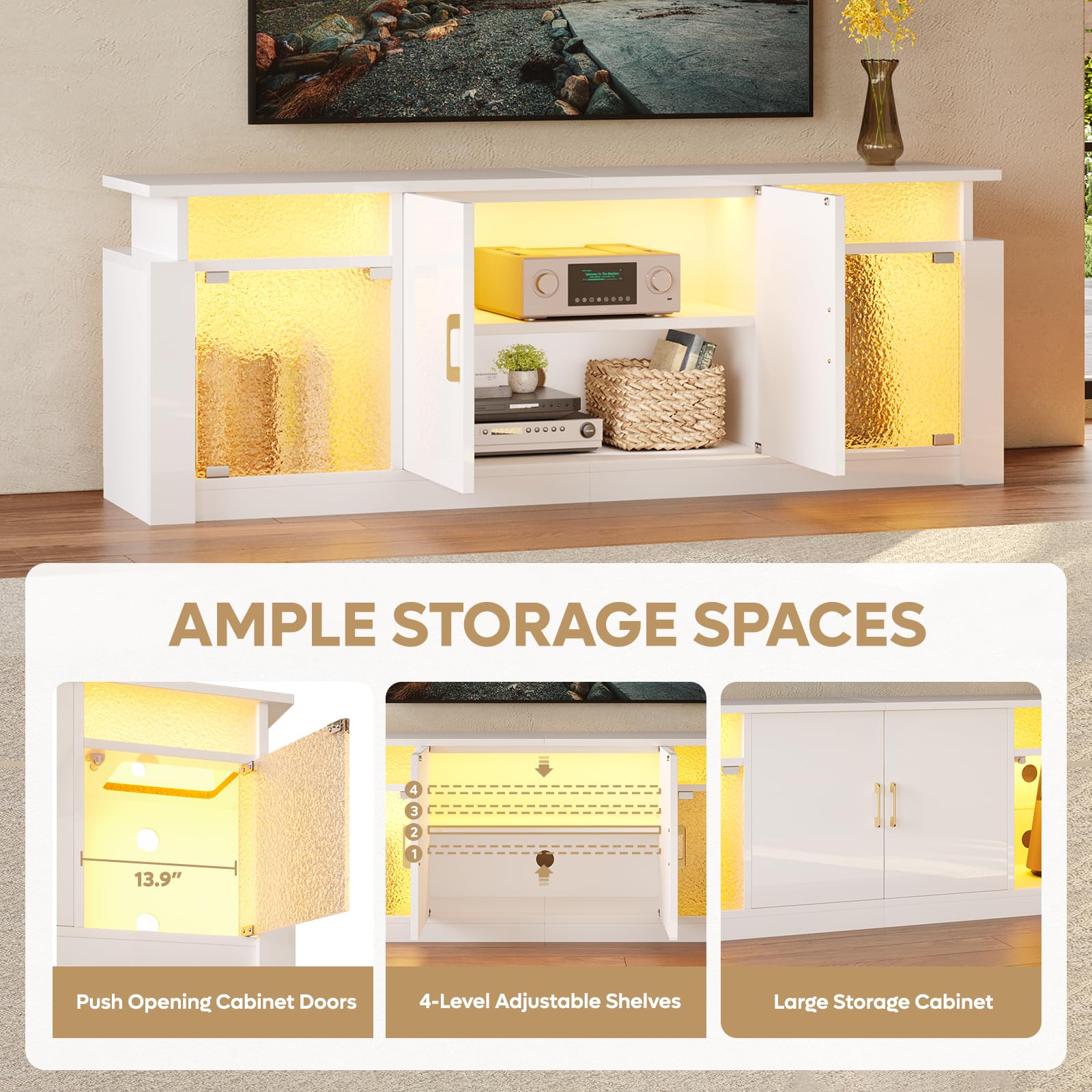 LED TV Stand for 65-70 Inch TV with Storage Cabinets
