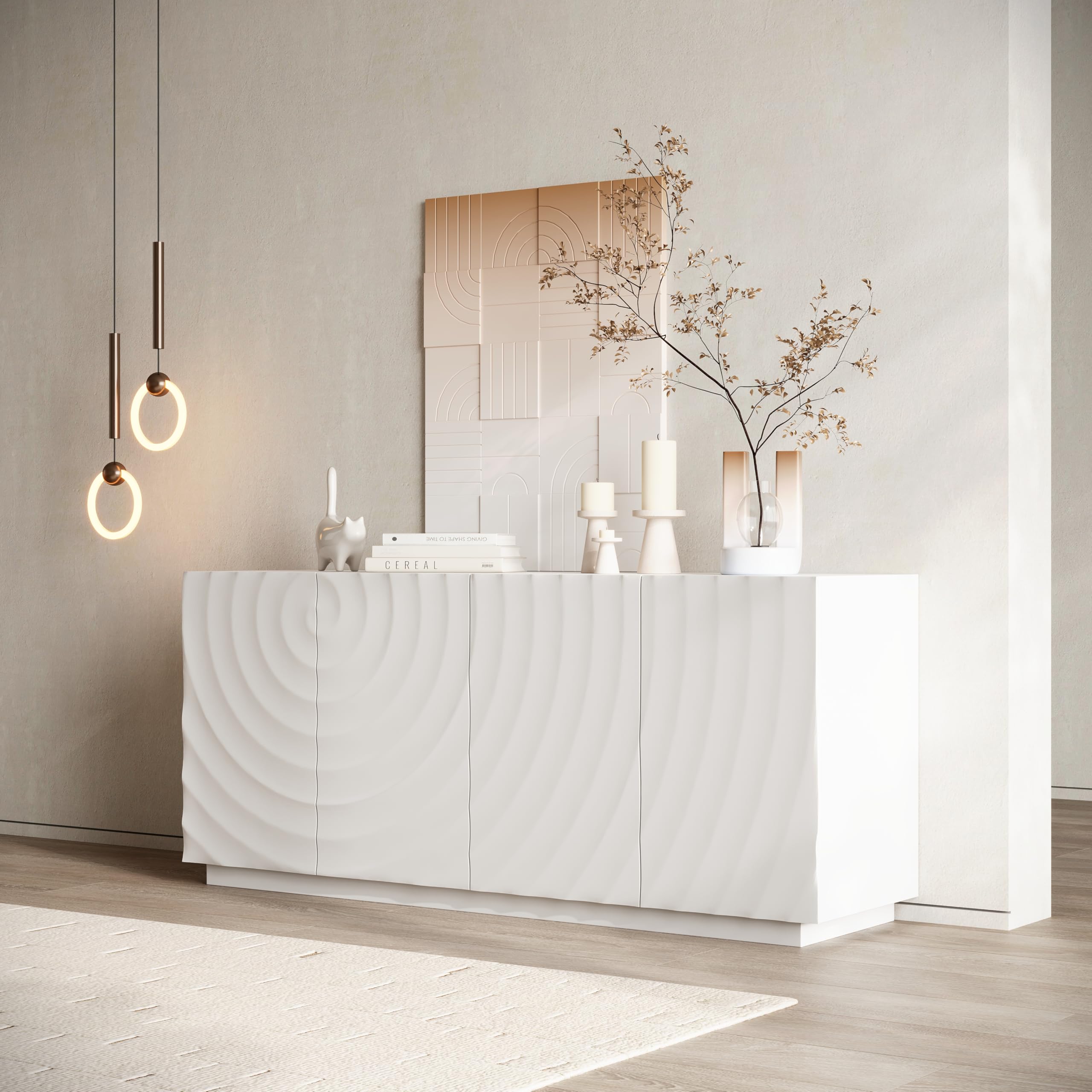 4-Door Buffet Cabinet with Textured Ripple Front